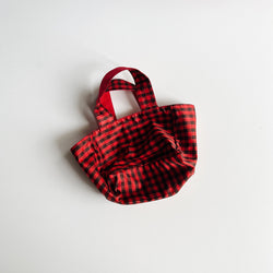 REVERSIBLE MINI  TOTE - RED & GINGHAM RED/BROWN