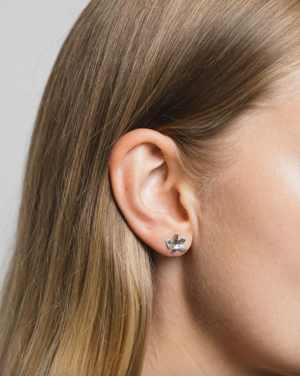 Flower Charm Studs - Silver