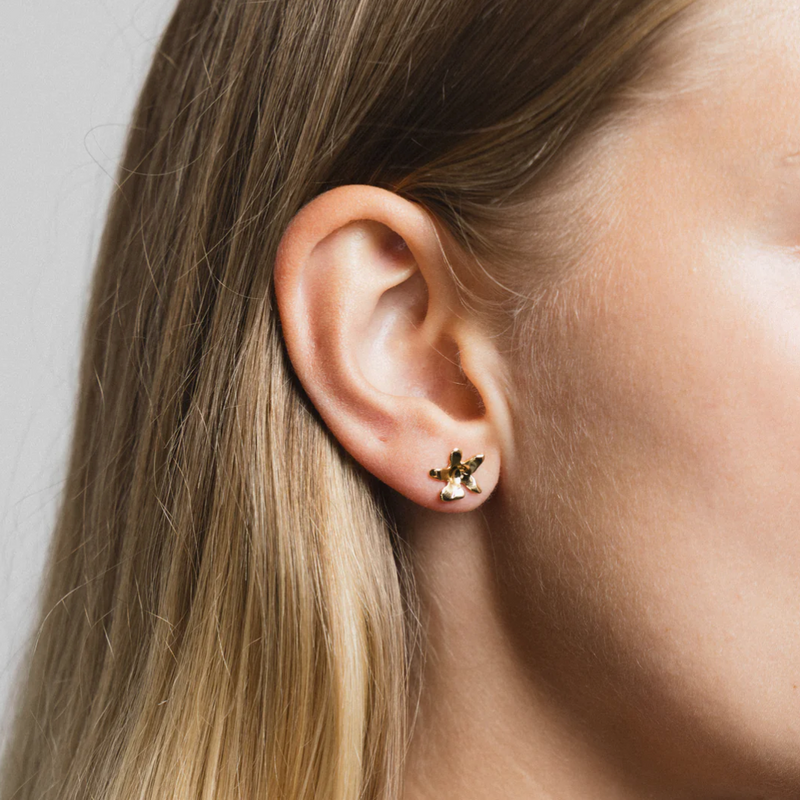 Flower Charm Studs - Gold