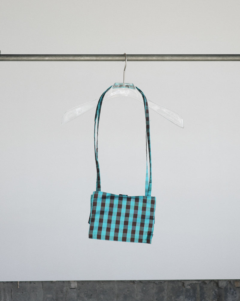 LADY STRAP BAG - GINGHAM TURQUOISE/BROWN