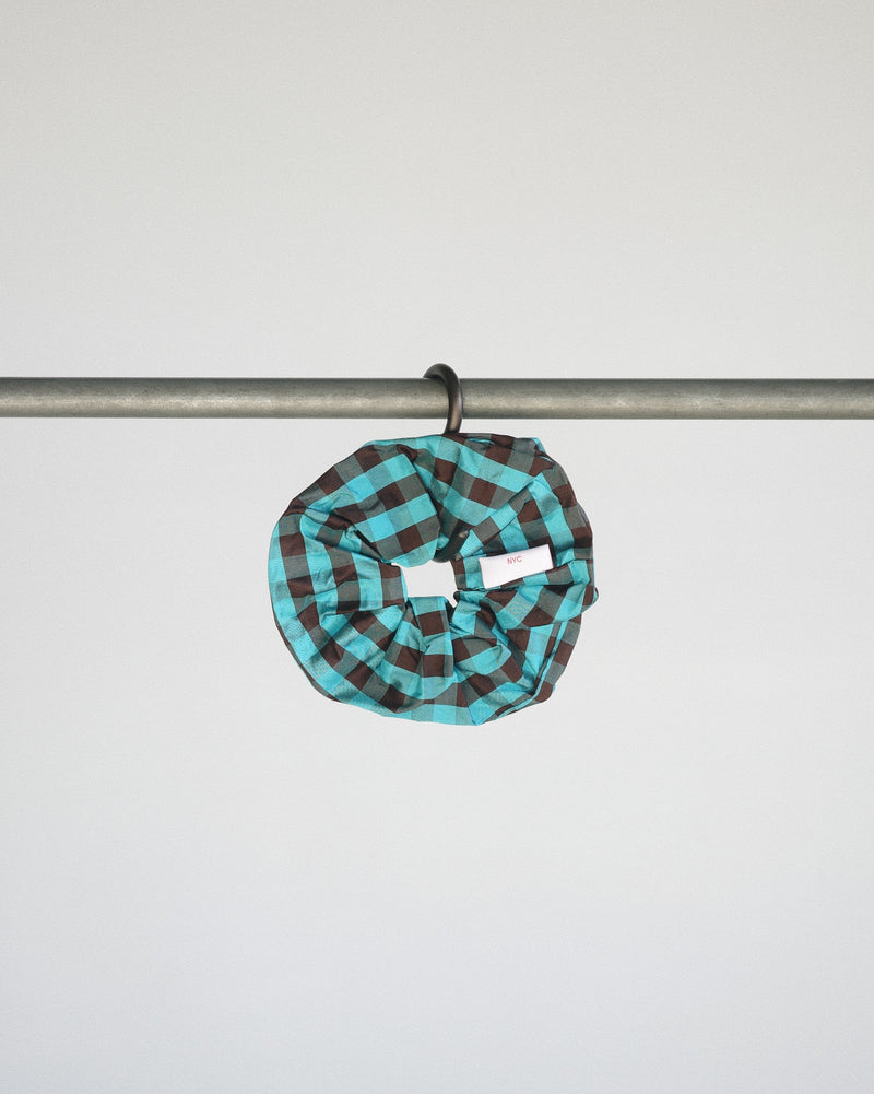 SCRUNCHIE - GINGHAM TURQUOISE/BROWN