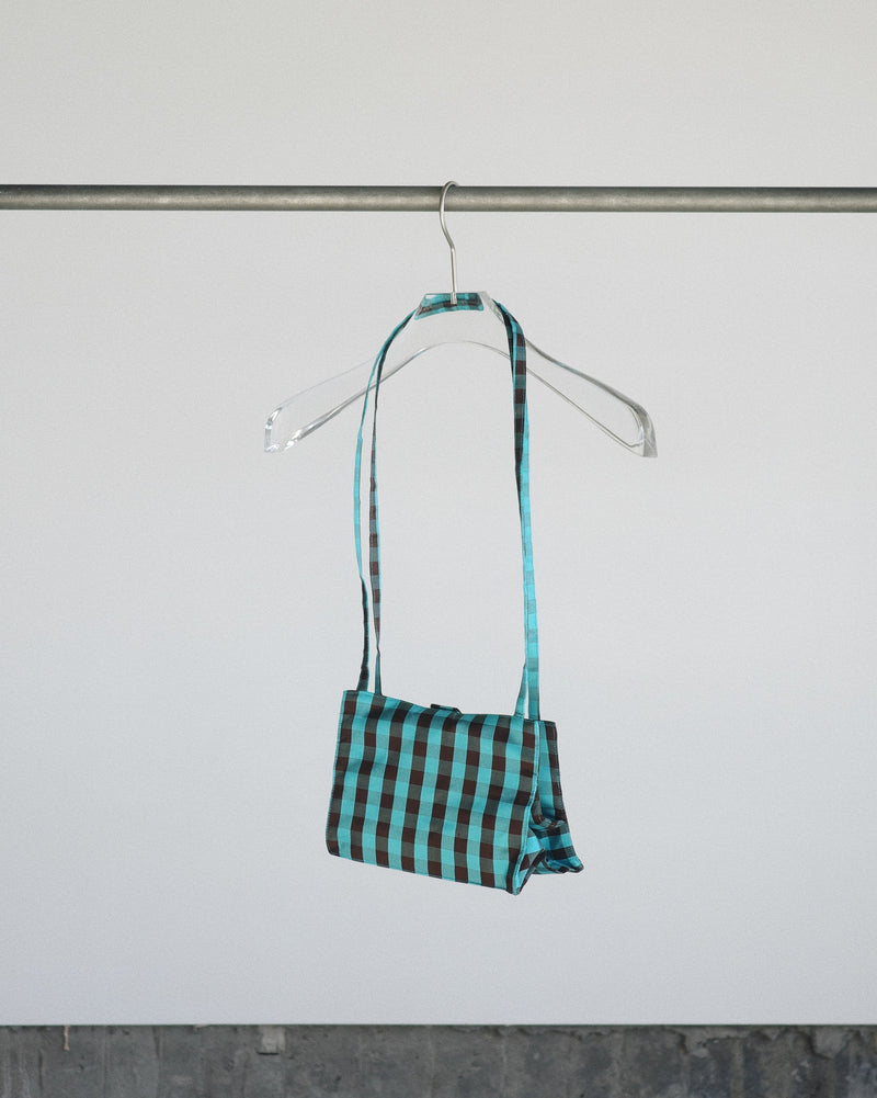 LADY STRAP BAG - GINGHAM TURQUOISE/BROWN