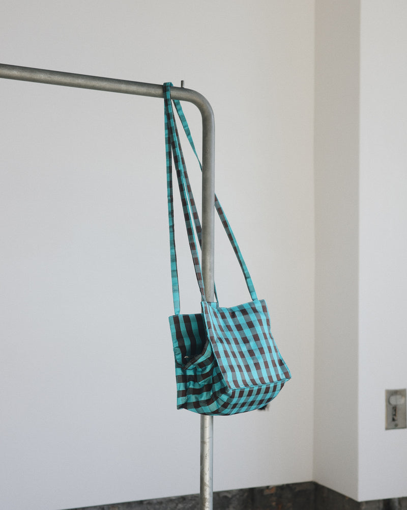 LADY STRAP BAG - GINGHAM TURQUOISE/BROWN