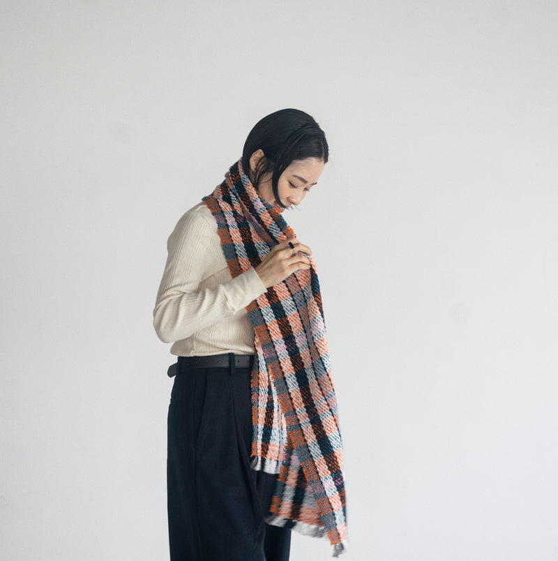 MUFFLER STOLE - Twill Plaid/Orange