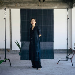 HAND WOVEN LONG DRESS - BLACK TILES