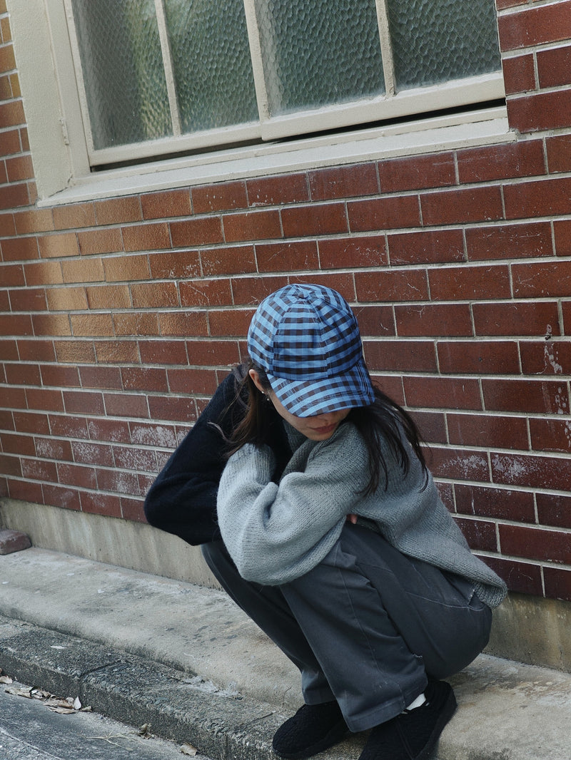 BASEBALL CAP - GINGHAM BLUE BROWN (*Exclusive)