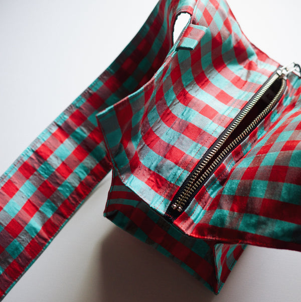 LADY STRAP BAG - GINGHAM RED TURQUOISE