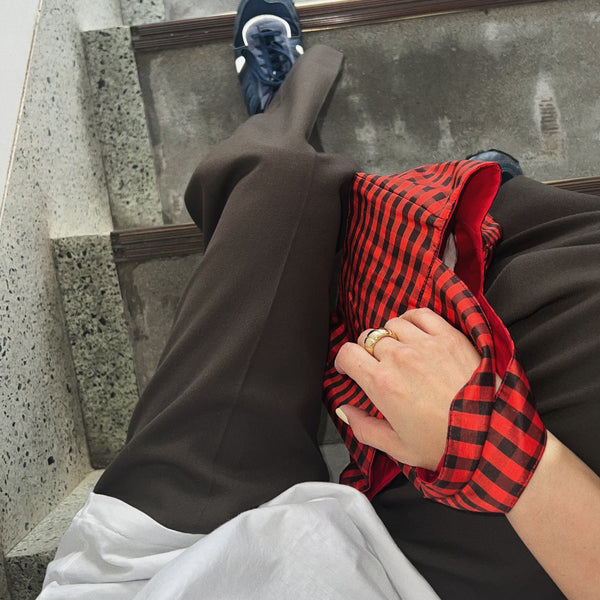 REVERSIBLE MINI  TOTE - RED & GINGHAM RED/BROWN