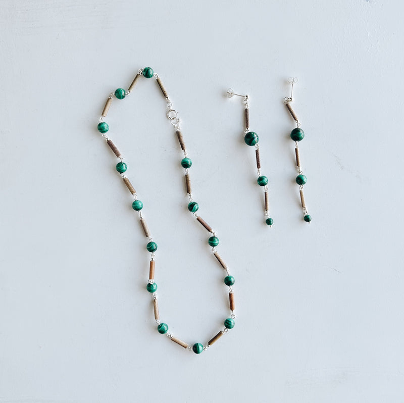 BEADS SAG DROP MALACHITE EARRINGS (イヤリング）