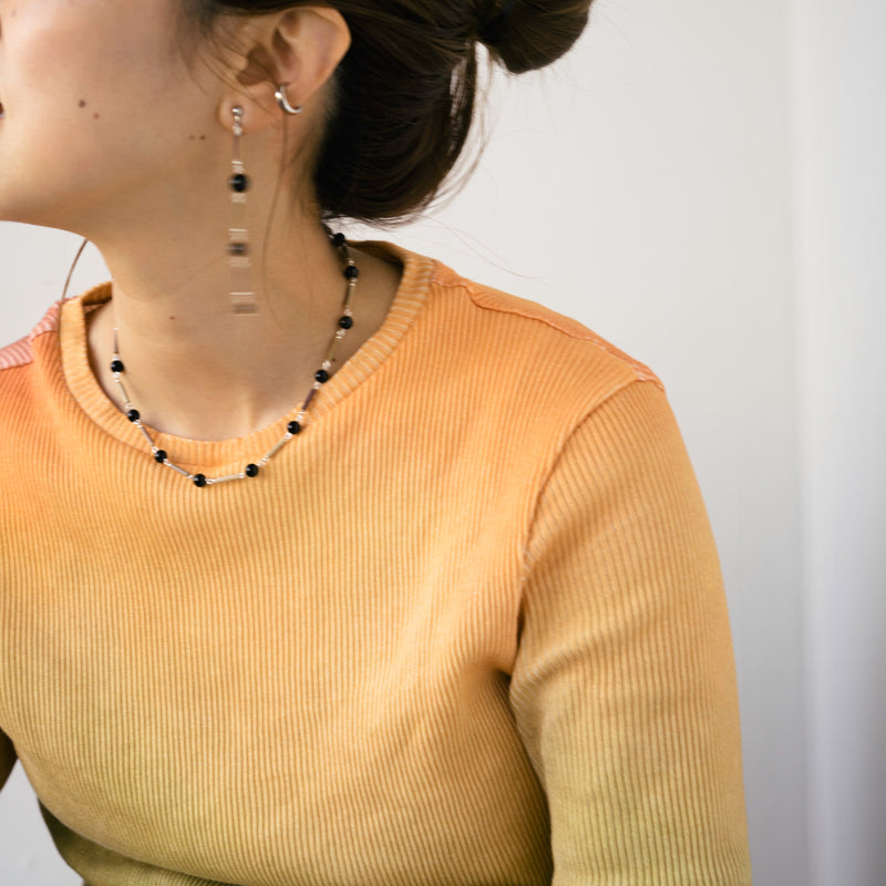 BEADS SAG DROP ONYX EARRINGS (イヤリング）