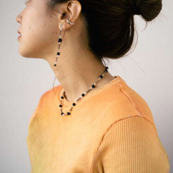 BEADS SAG DROP ONYX EARRINGS (ピアス）